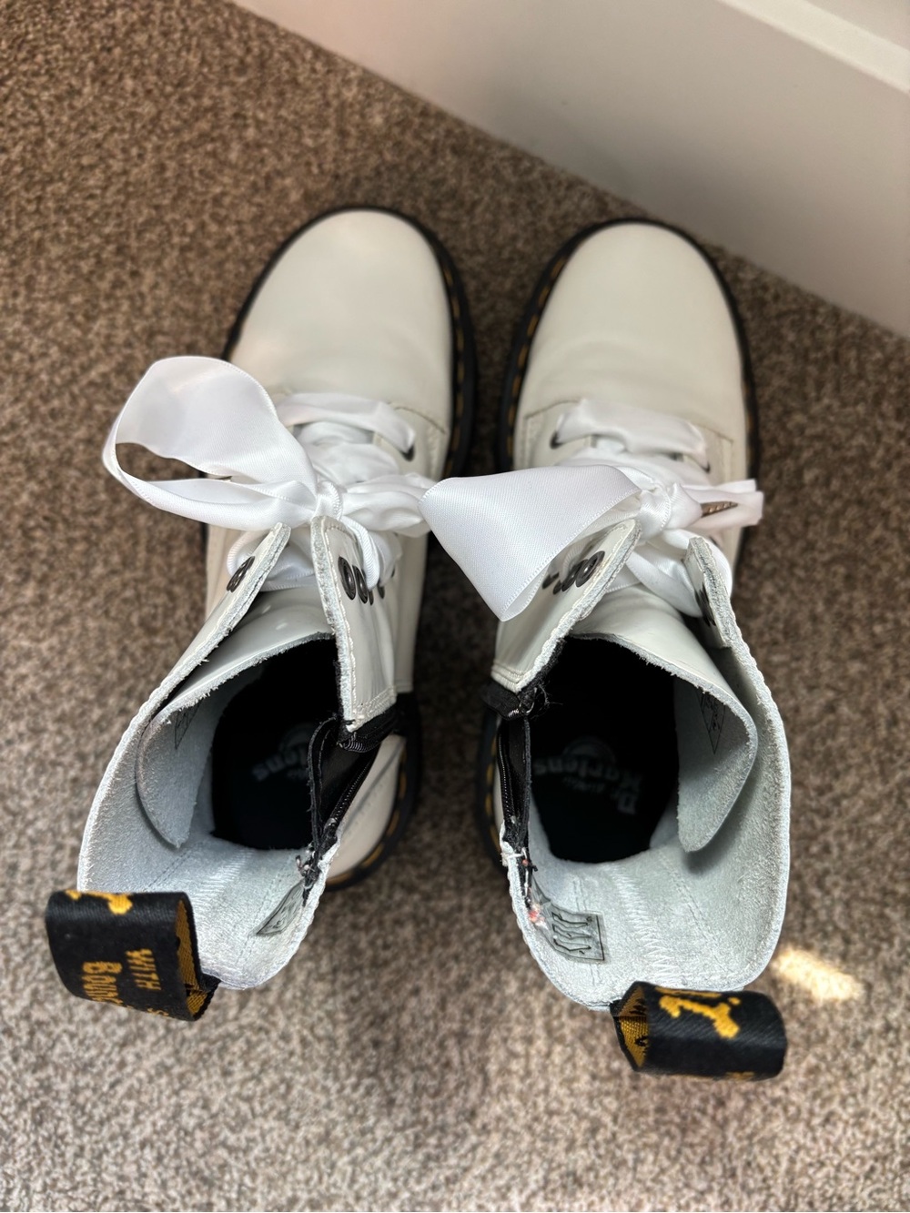 Dr. Martens White Platform Lace-Up Combat Boots with Black Sole - Picture 7 of 7